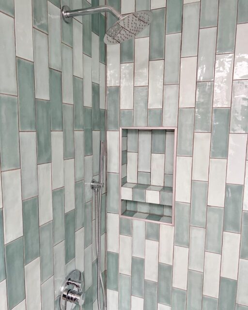 Shades of blue 🩵

#tile #tiledesign #boiserenovation #boiseshowerremodel #showerdesign #boisecontractor #showerniche #remodel