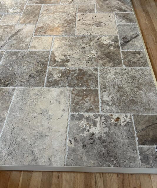 Natural stone floor laid in a Versailles pattern ✨

#boiseremodeling #tileguy #floortile #naturalstone #boise #homerenovation #boisetile #boisetilecontractor